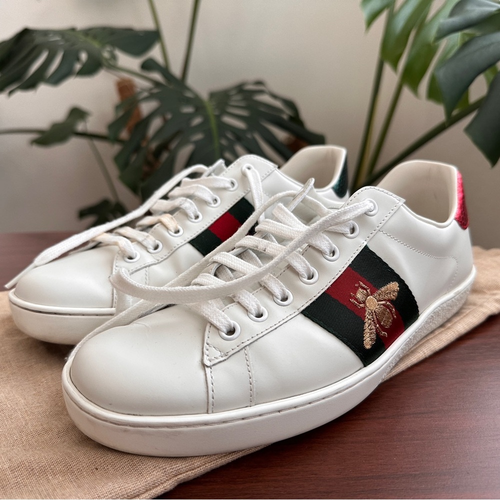 Gucci White Sneakers with Red and Green Accents